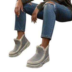Mou Summer Eskimo Monochrome Gray Leather Round Toe Ankle Boots Sneakers NWT